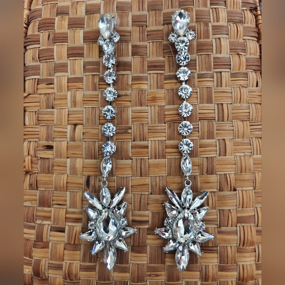 Oversized Crystal Bling Long Drop Dangle Jewel Earrings  Statement Jewelry 6"